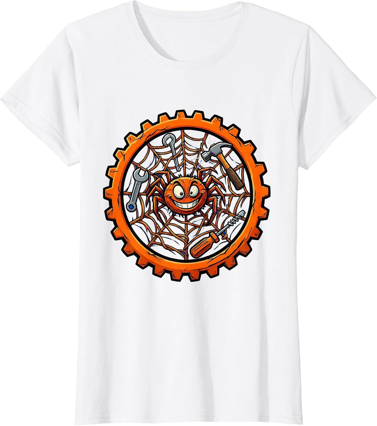 Unhinged Chaotic Spider Web Tangled Tools Design T-Shirt - White