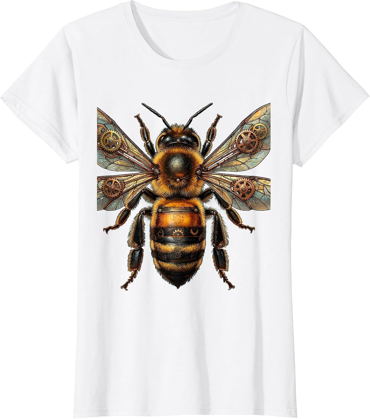 Steampunk Clockwork Bee Mechanical Wings Art T-Shirt - White