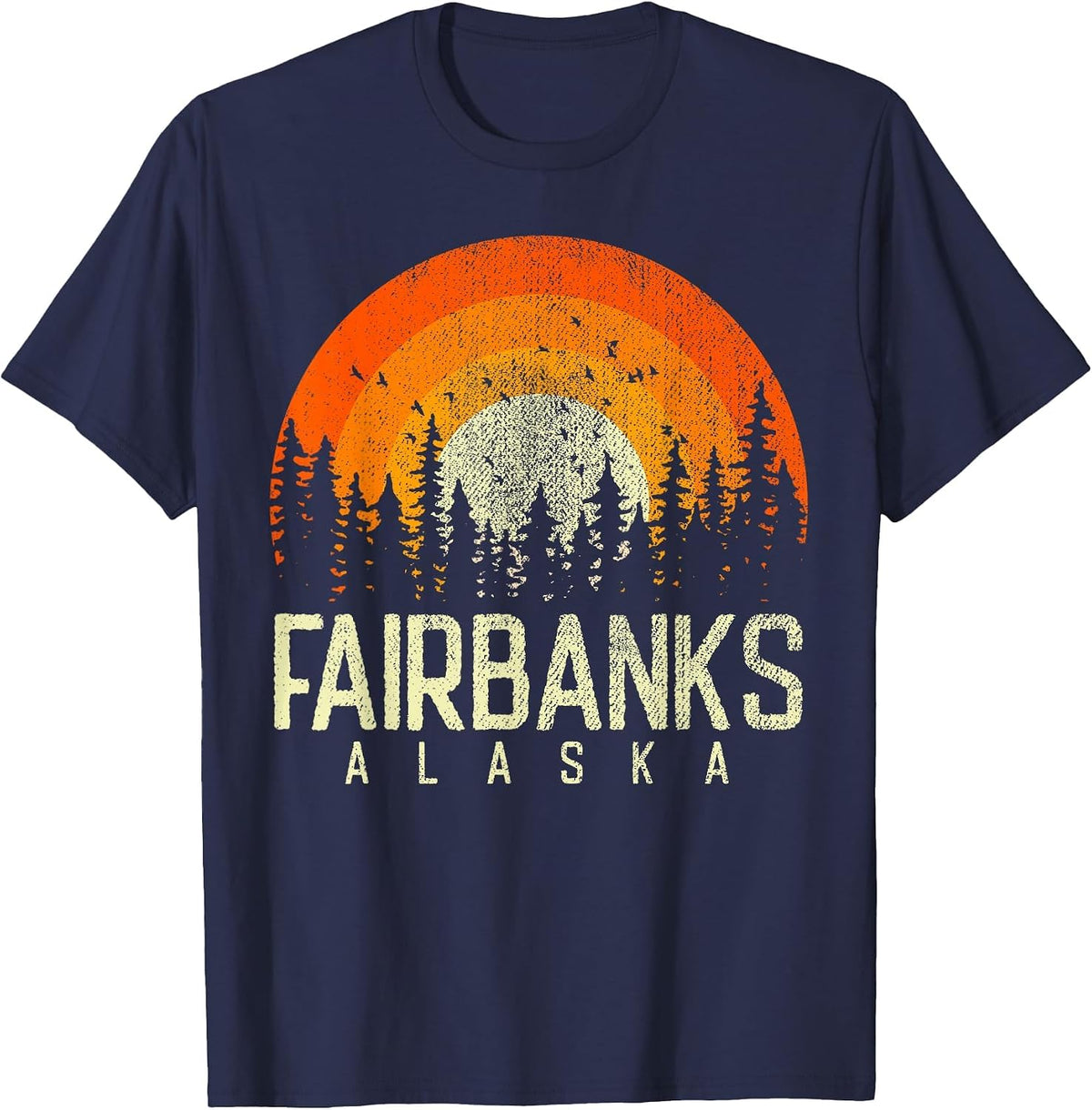 Fairbanks Alaska, Retro Style Vintage 60s 70s 80s 90s T-Shirt - Navy Blue