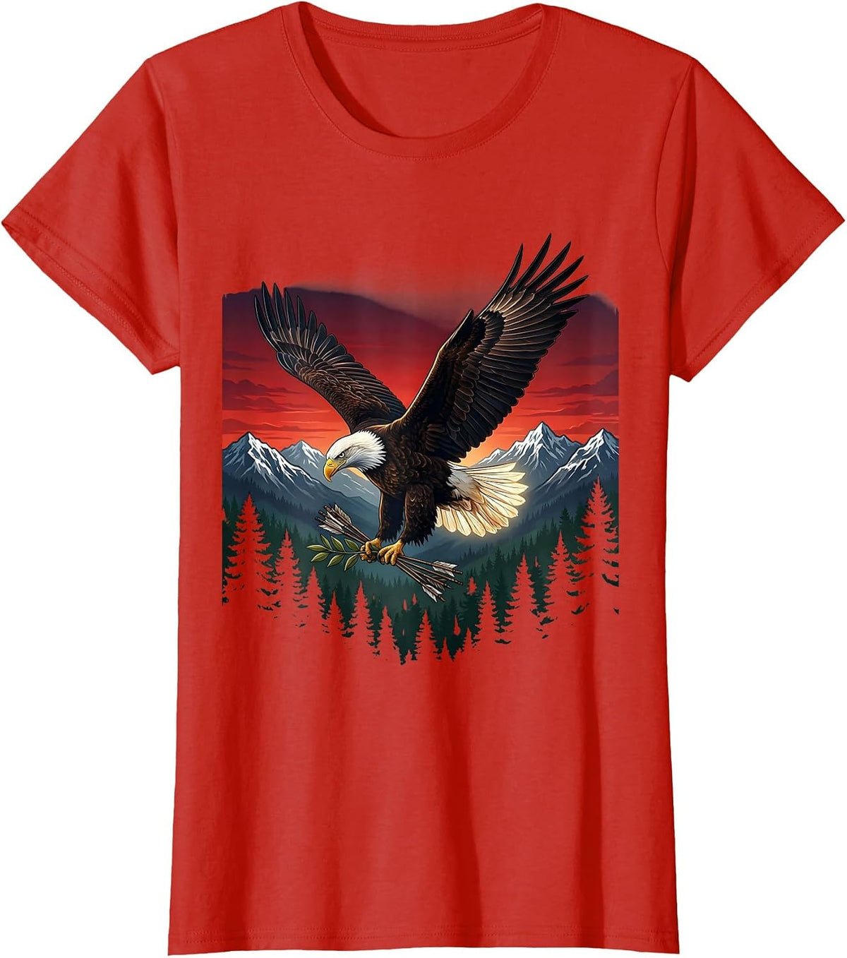 Bald Eagle Olive Branch and Arrows Patriotic USA T-Shirt - Red