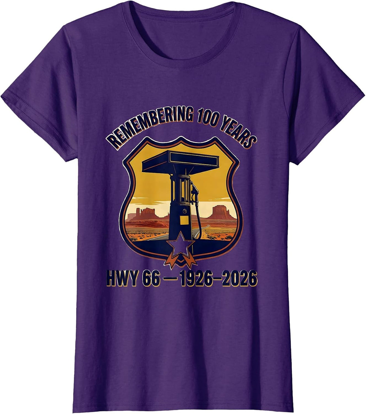 Women's Remembering 100 Years Hwy 66 1926-2026 Vintage T-Shirt - Purple