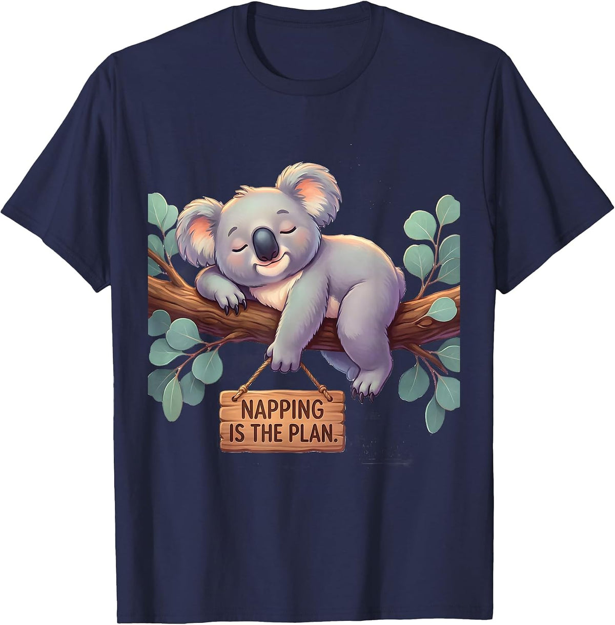 Napping Is The Plan Cute Kawaii Koala Animal Humor T-Shirt - Navy Blue
