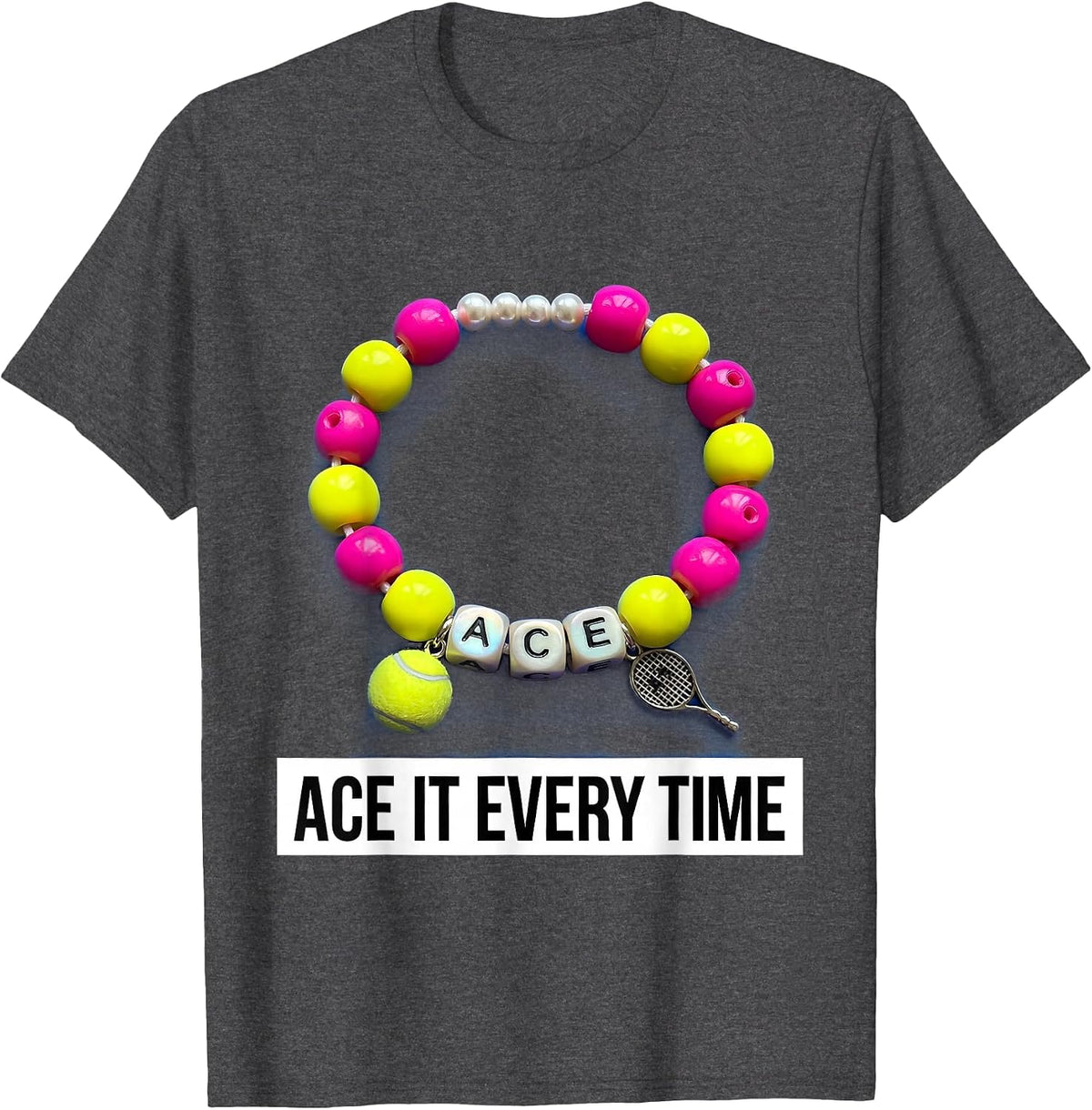 Ace It Every Time Tennis Graphic Design T-Shirt - Dark Heather Grey