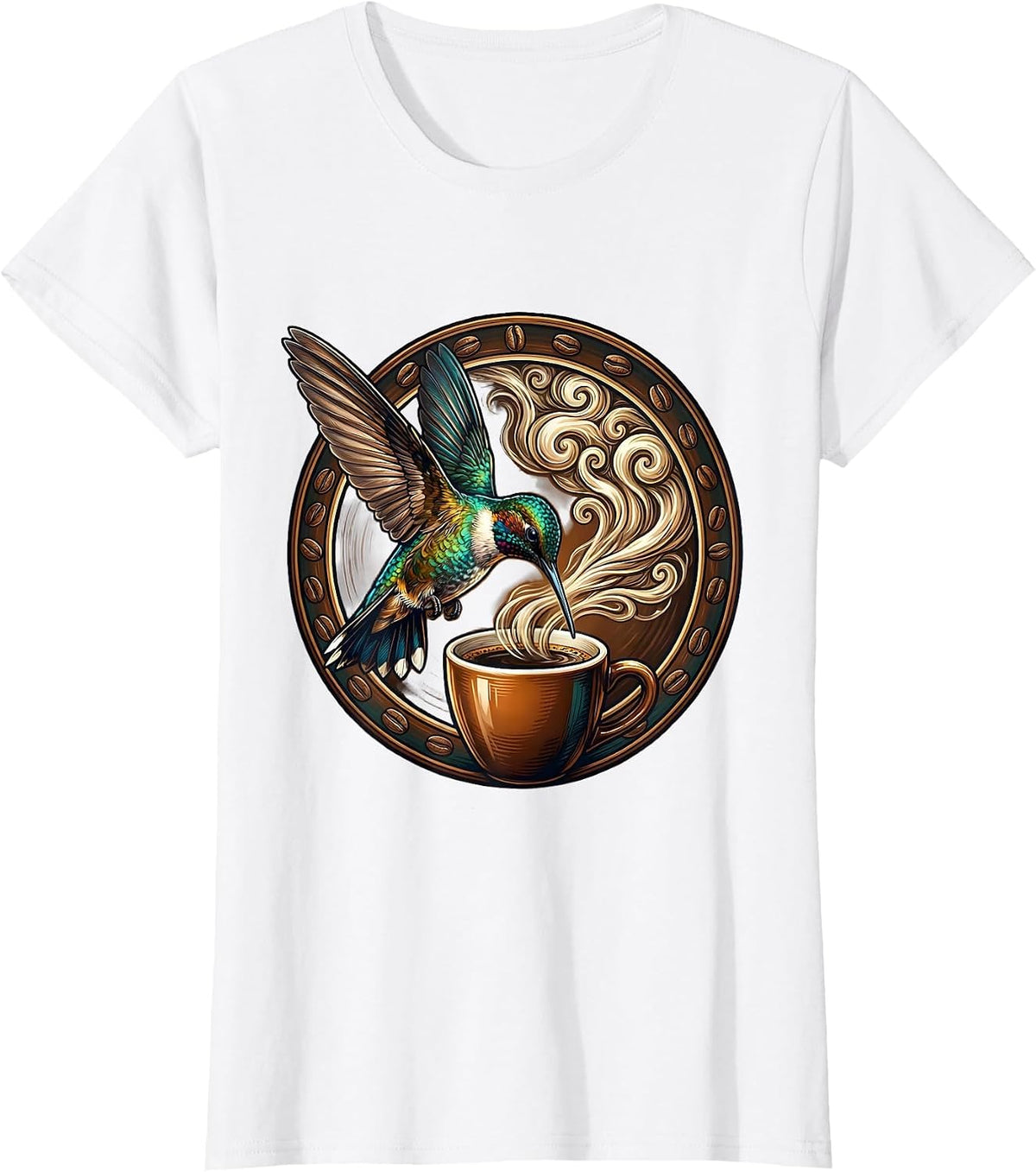 Hummingbird Espresso Coffee Lover Graphic Tee T-Shirt - White