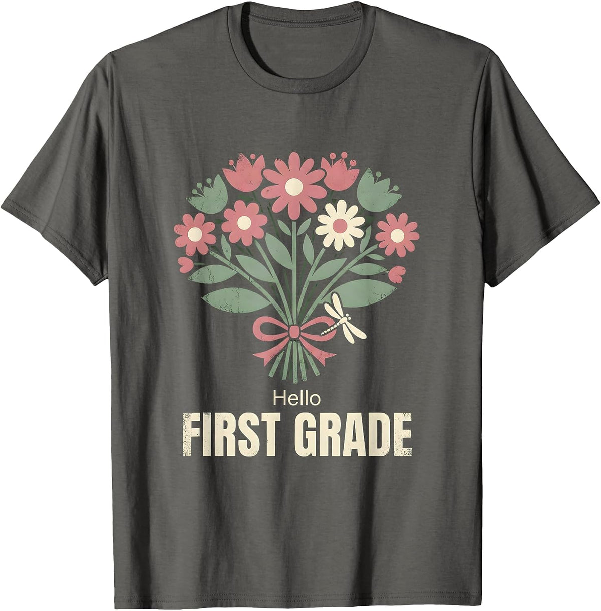 Men's Hello, First Grade Floral Boho Back To School Teacher Gift T-Shirt - Asphalt Grey