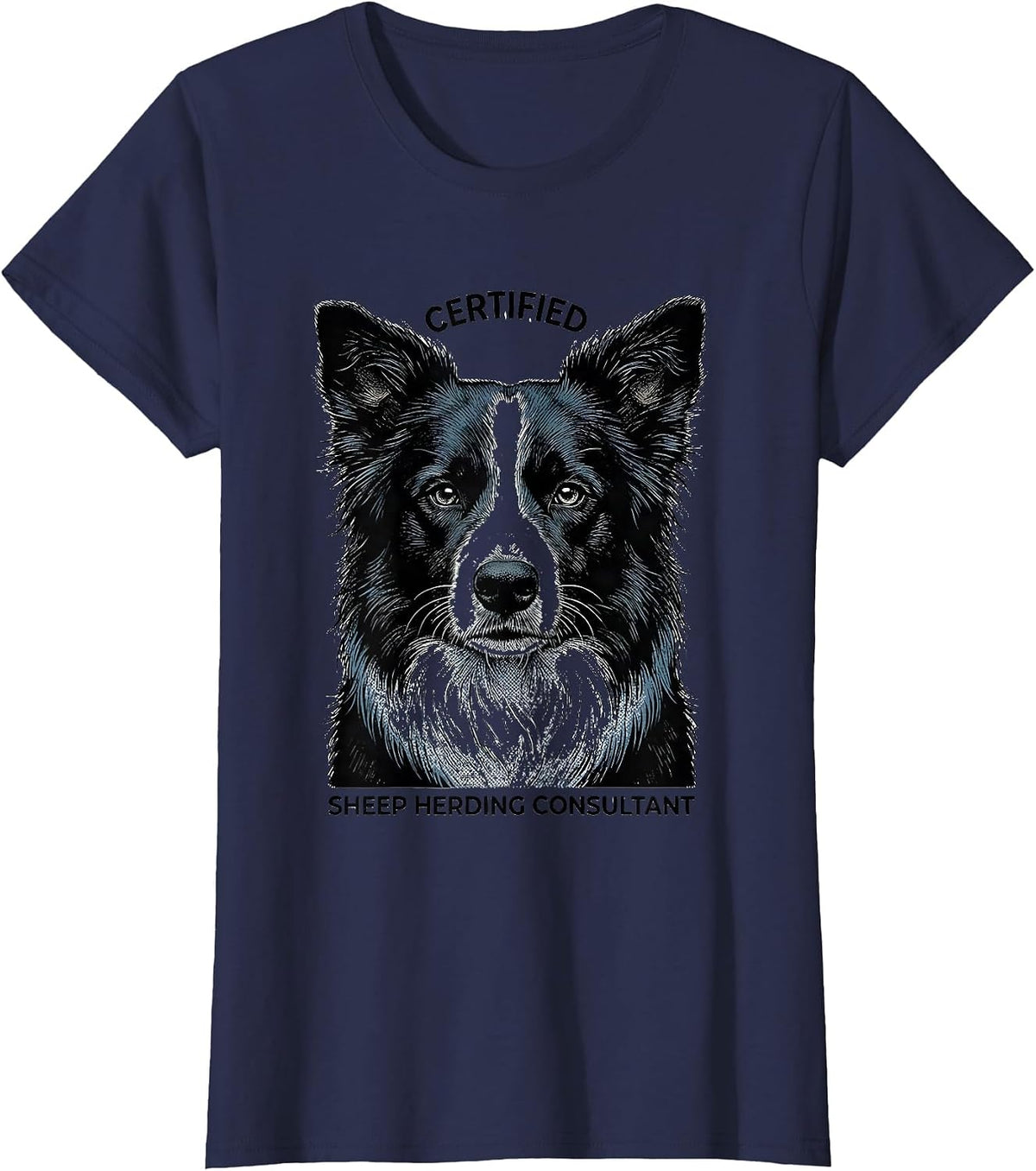 Women's Certified Sheep Herding Consultant Funny Dog Owner Meme T-Shirt - Navy Blue