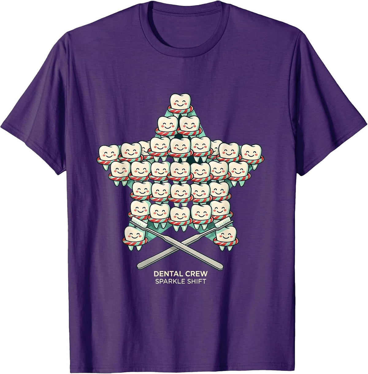 Dental Crew Sparkle Shift Funny Dental Team Christmas T-Shirt - Purple