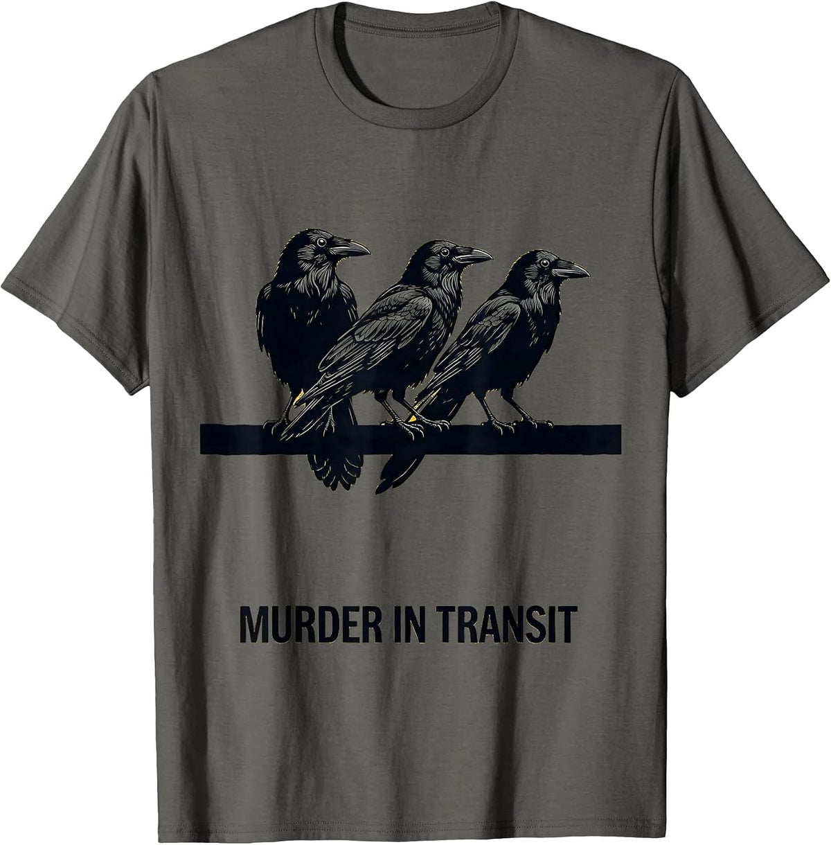 Men's Murder In Transit Stencil Crow Dark Humor Gothic Bird Lover T-Shirt - Asphalt Grey