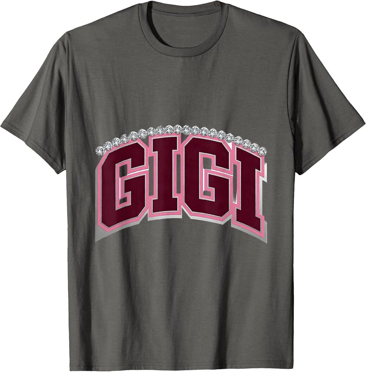 GIGI Sparkle Varsity Monogram Initial Gift T-Shirt - Asphalt Grey