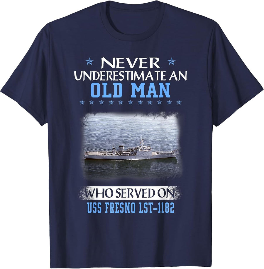 USS Fresno LST-1182 Veterans Day Father Day T-Shirt - Navy Blue