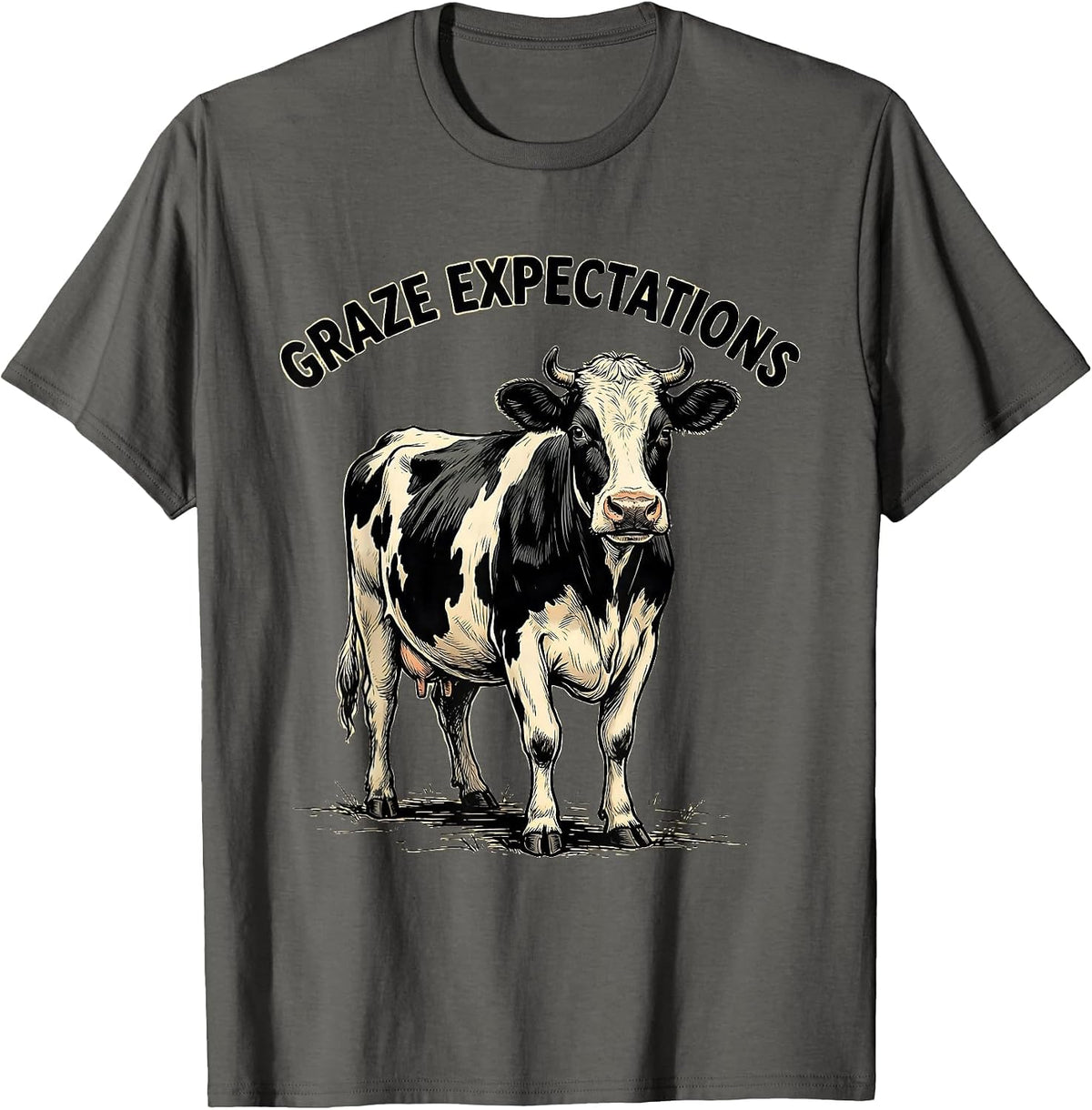 Graze Expectations Funny Cow Farm Animal Pun Humor T-Shirt - Asphalt Grey