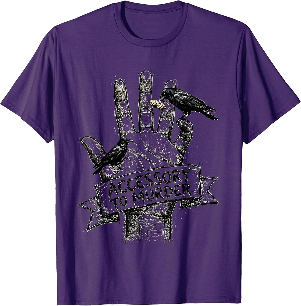 Accessory To Murder Hand Sketched Crow Murder Dark Humor T-Shirt - Purple