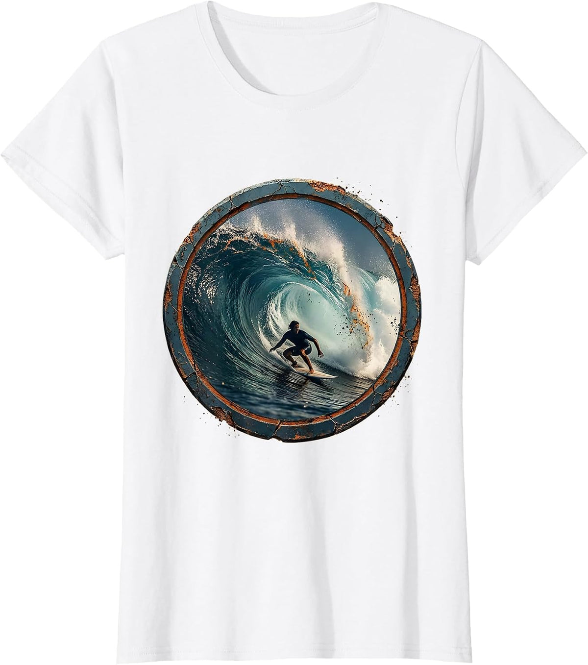 Surfer Silhouette Curling Ocean Wave Graphic T-Shirt - White