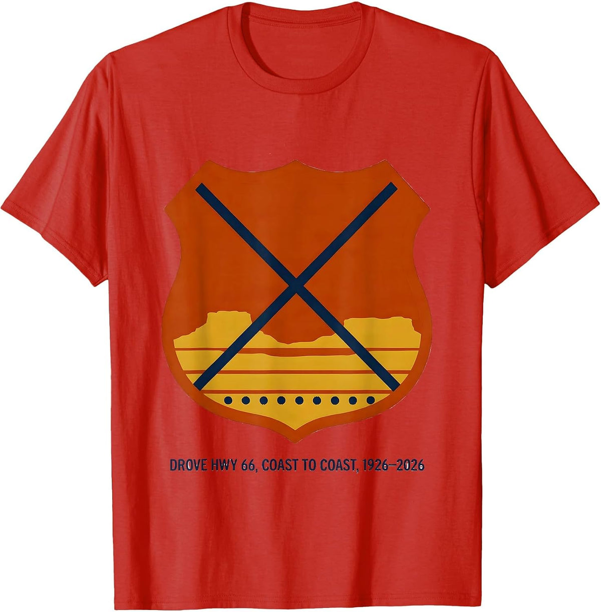 Men's Drove Hwy 66, Coast To Coast, 1926-2026 Vintage T-Shirt - Red