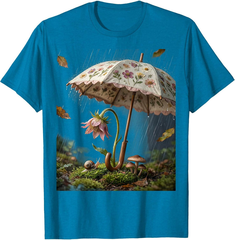 Umbrella Shelter Wilting Flower Suicide Prevention T-Shirt - Sapphire Blue