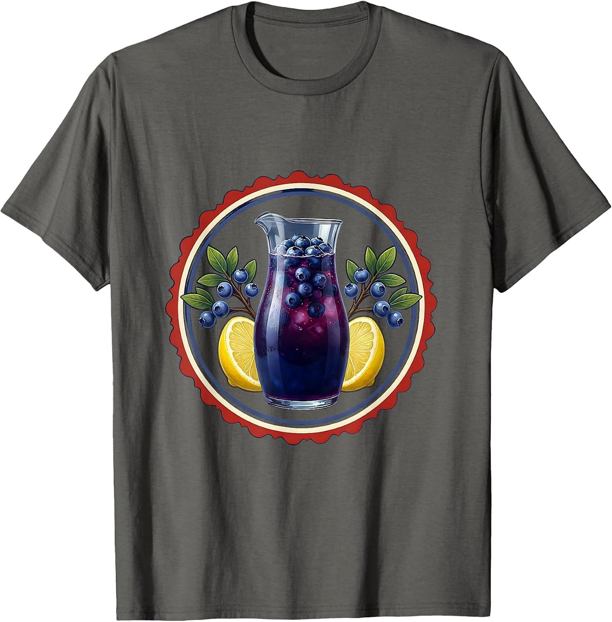 Men's Red White and Blueberries Lemonade Pitcher Graphic T-Shirt - Asphalt Grey