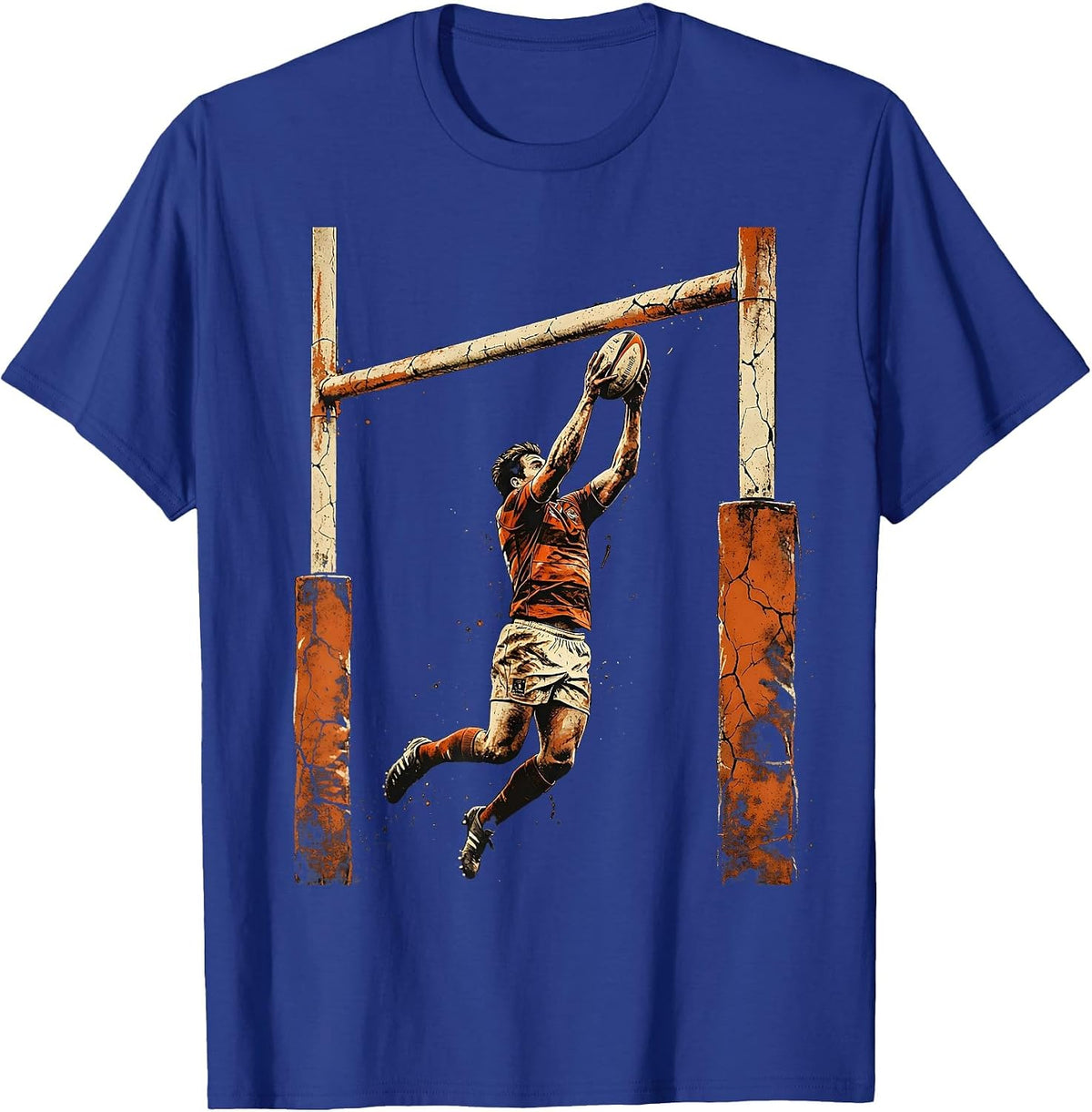 Men's Rugby High Ball Catch Under the Posts Illustration T-Shirt - Royal Blue