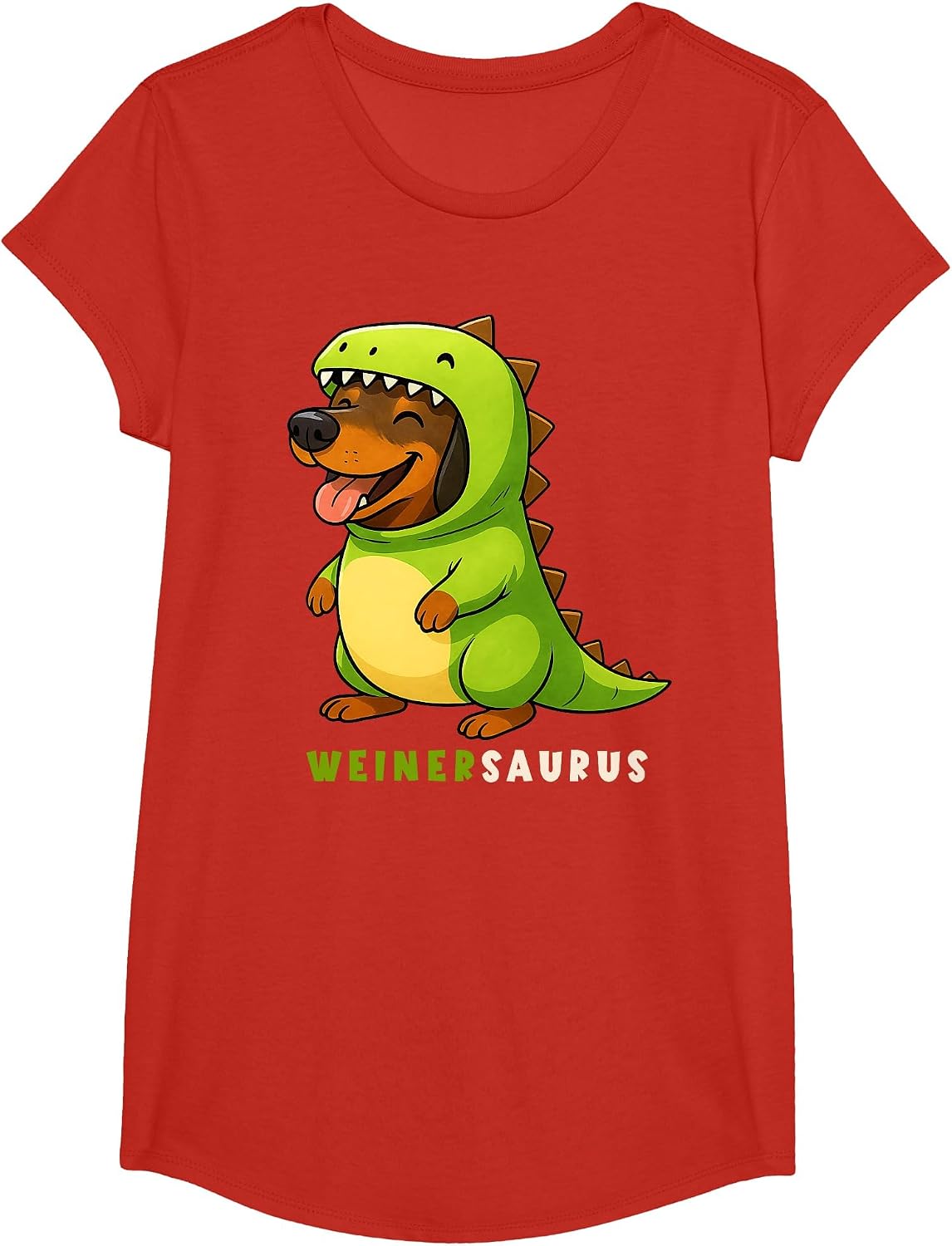 Dachshund Doxie Dinosaur Costume Trex Weinersaurus Mom Dad T-Shirt - Girls Red