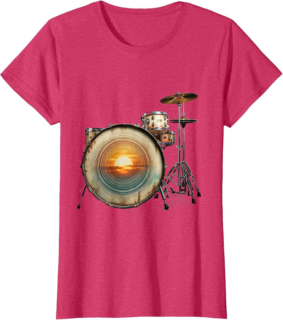 Women's Vintage Drummer Drum Circle Percussionist Humor T-Shirt - Red Heather