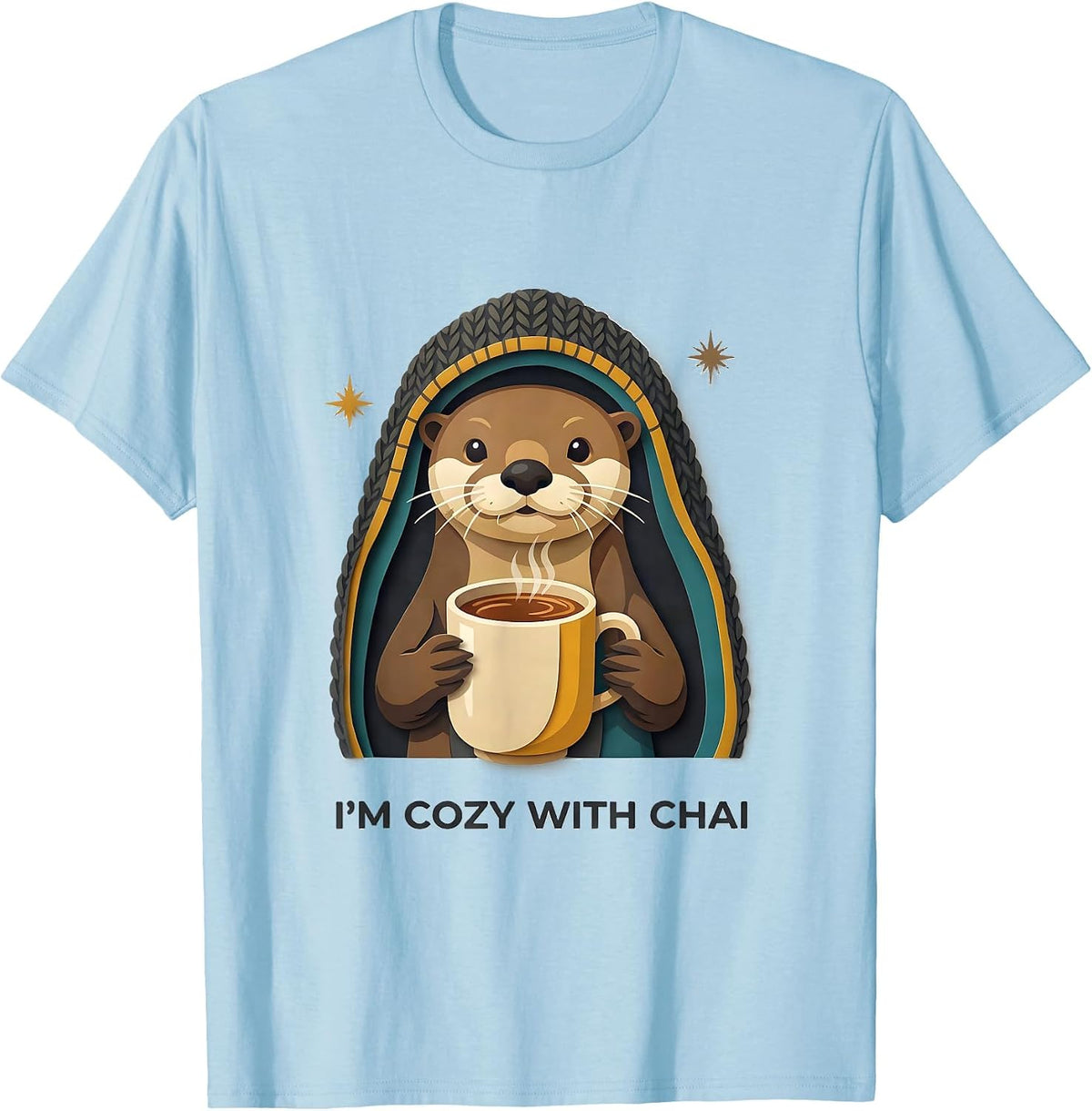 Men's I'm Cozy With Chai Cute Kawaii Chibi Otter Winter Gift T-Shirt - Baby Blue