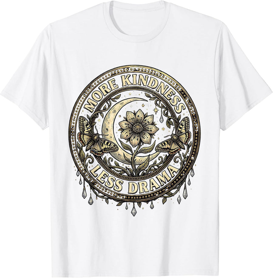Men's More Kindness Less Drama Positive Vibes Design T-Shirt - White