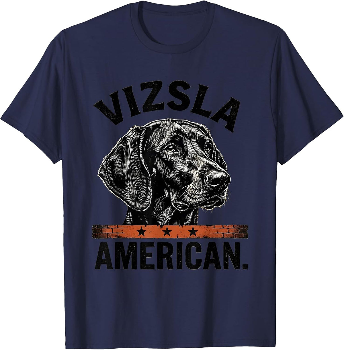 Vizsla American Patriotic Dog Breed Dad Pride Vintage T-Shirt - Navy Blue