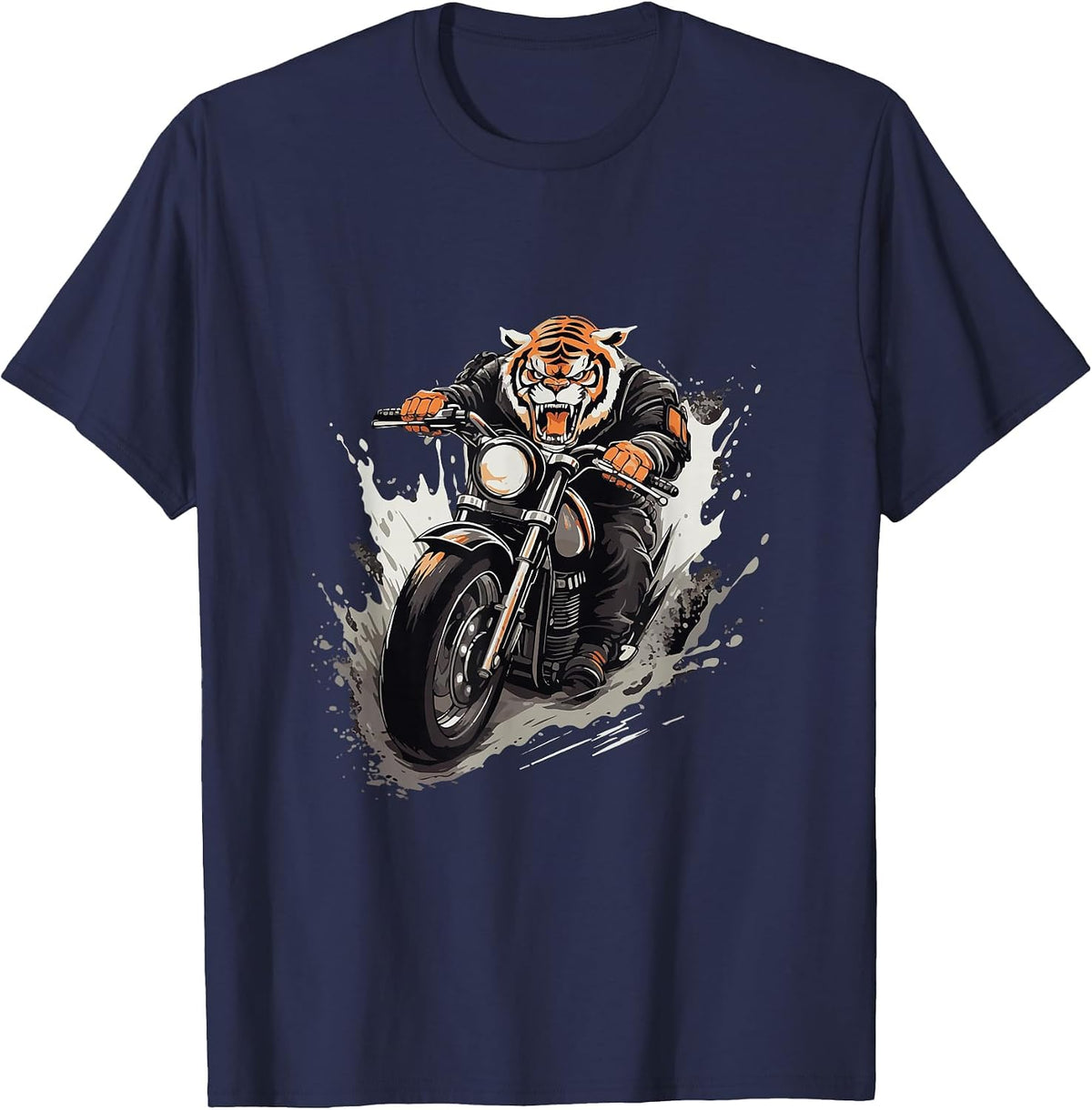 Tiger Riding on Motorcycle Biker T-Shirt - Navy Blue