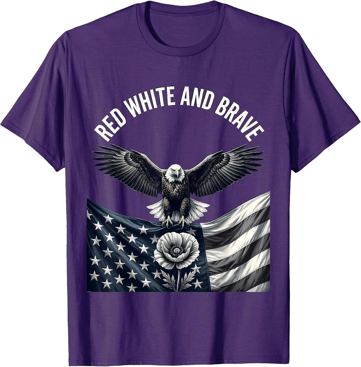 Red White and Brave Memorial Day Patriotic Design T-Shirt - Purple