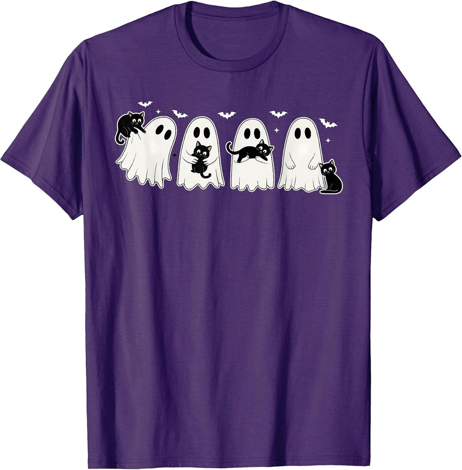 Cute Ghost Cat Funny Halloween Outfit Costume Men Women Kids T-Shirt, Men, Black, Small - As Pictured