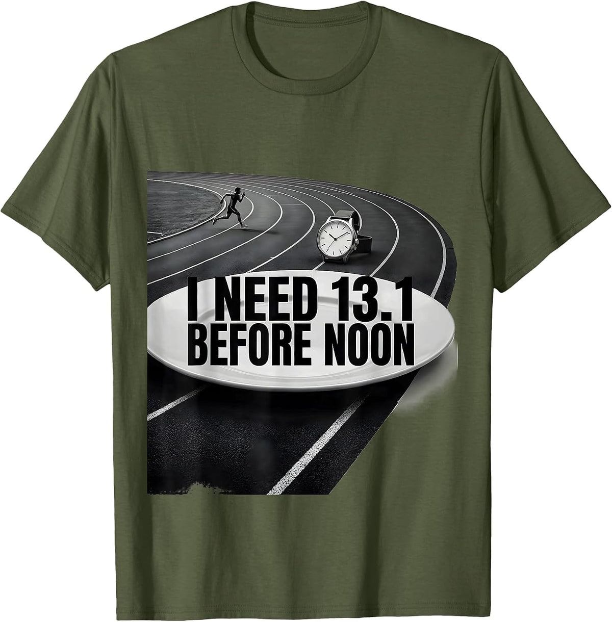 Men's I Need 13.1 Before Noon Funny Runner Marathon Coach Gift T-Shirt - Olive Green