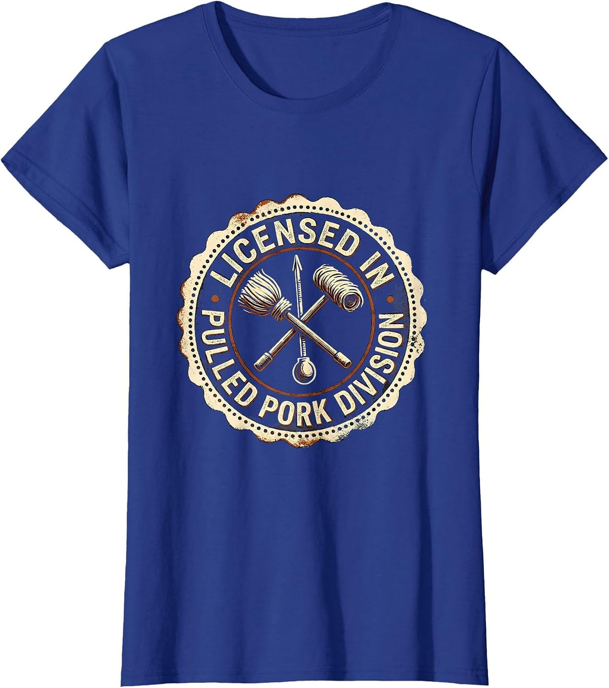 Women's Licensed In Pulled Pork Division Funny BBQ Grilling Dad T-Shirt - Royal Blue
