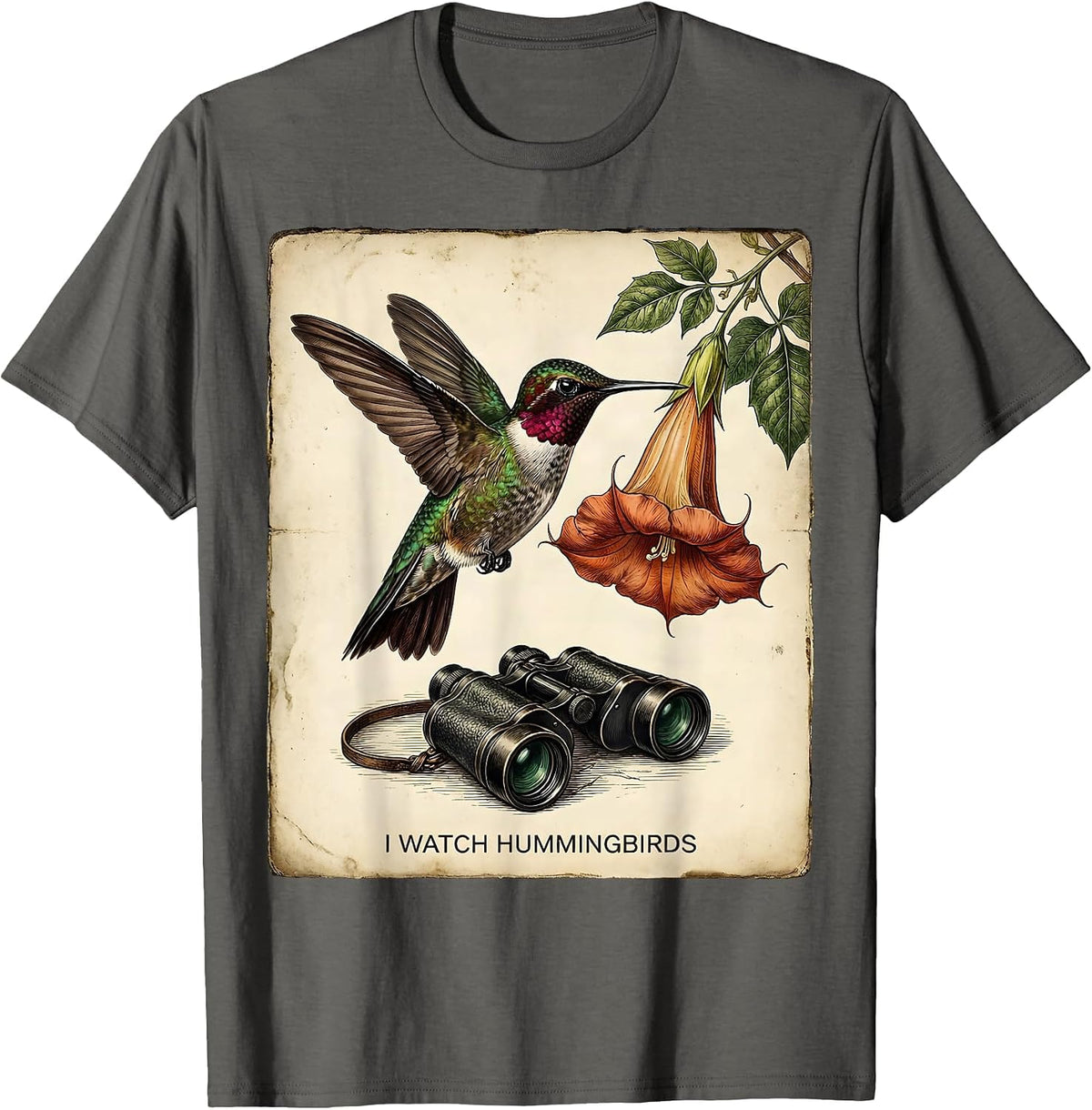 I Watch Hummingbirds Vintage Bird Lover Birdwatching Humor T-Shirt - Asphalt Grey