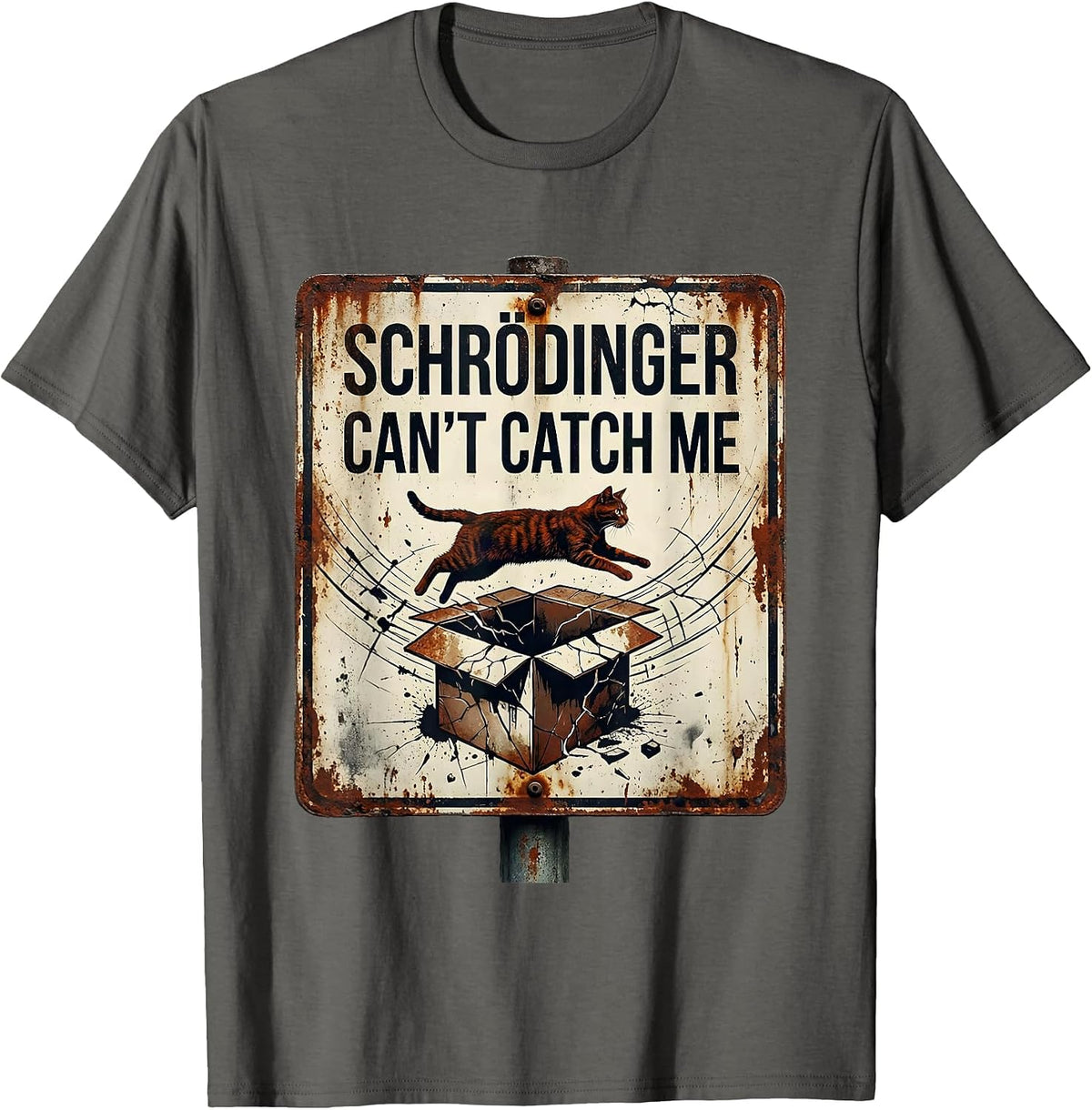Schrödinger Can't Catch Me Funny Quantum Physics Geek Humor T-Shirt - Asphalt Grey
