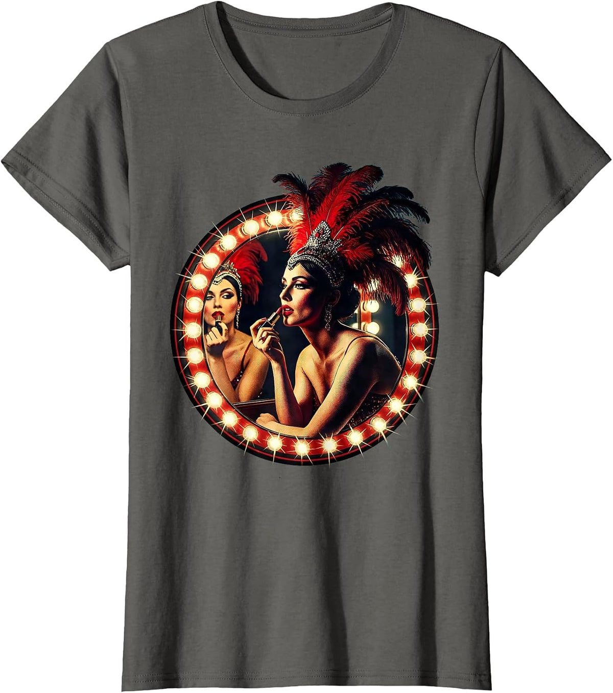 Women's Showgirl Lipstick Dressing Room Glamour Illustration T-Shirt - Asphalt Grey