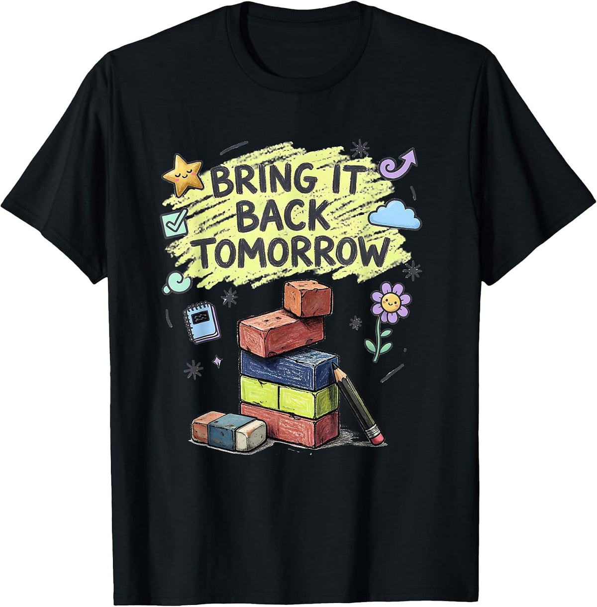 Men's Bring It Back Tomorrow Kawaii Teacher Growth Mindset T-Shirt - Black
