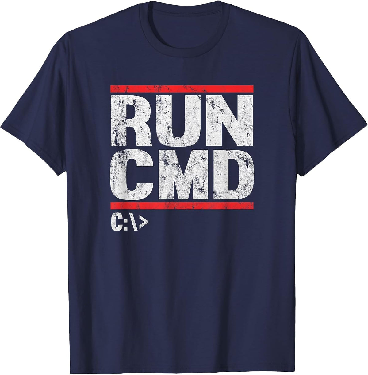 Run CMD Distressed Funny T-Shirt - Navy Blue