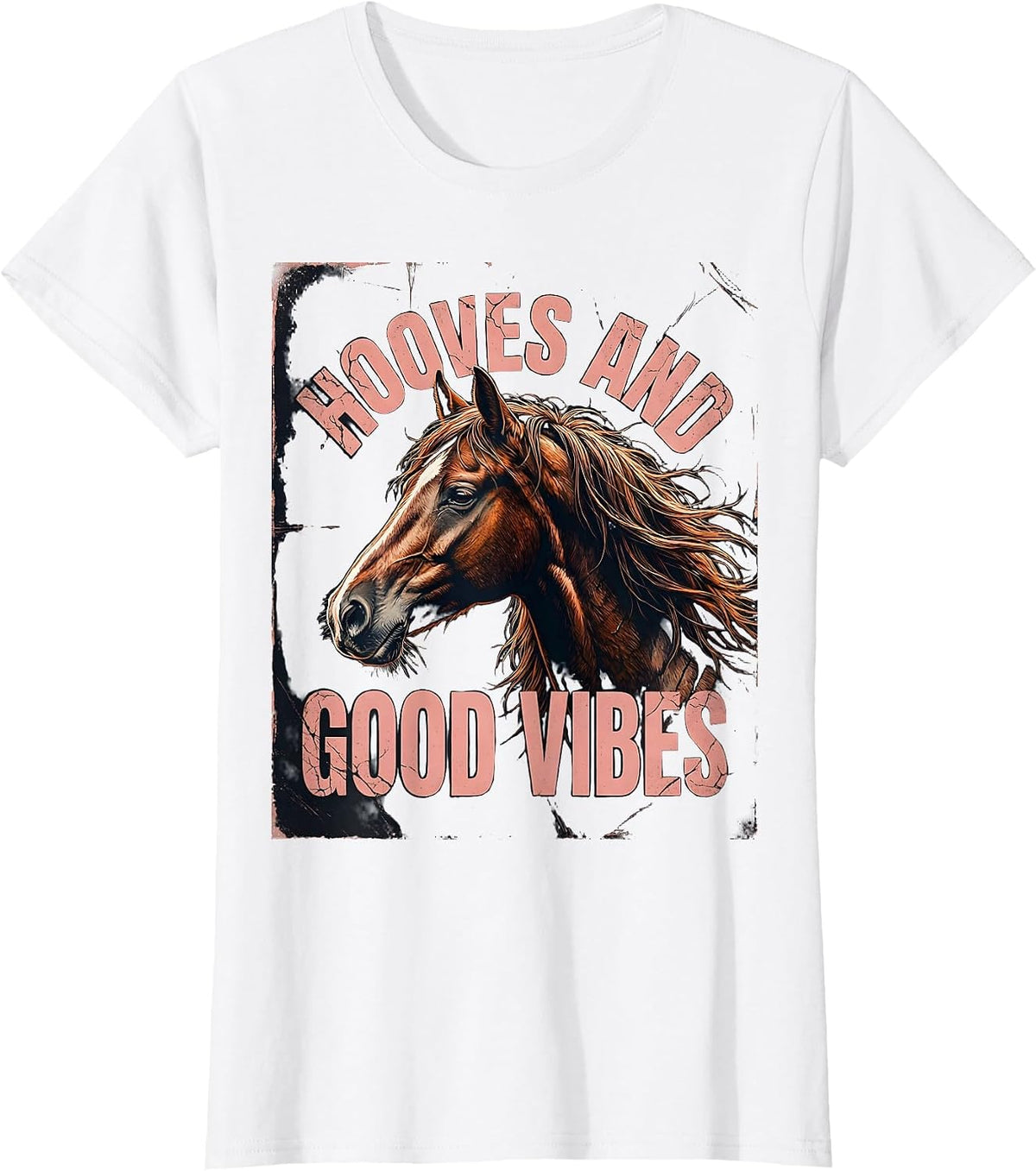 Hooves and Good Vibes Horse Lover Design T-Shirt - White