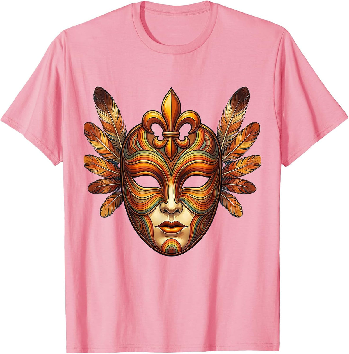 Men's Mardi Gras Ornate Venetian Mask Fleur-de-Lis T-Shirt - Pink