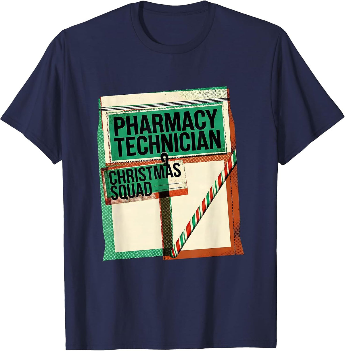 Men's Pharmacy Technician Christmas Squad Funny Matching Holiday T-Shirt - Navy Blue