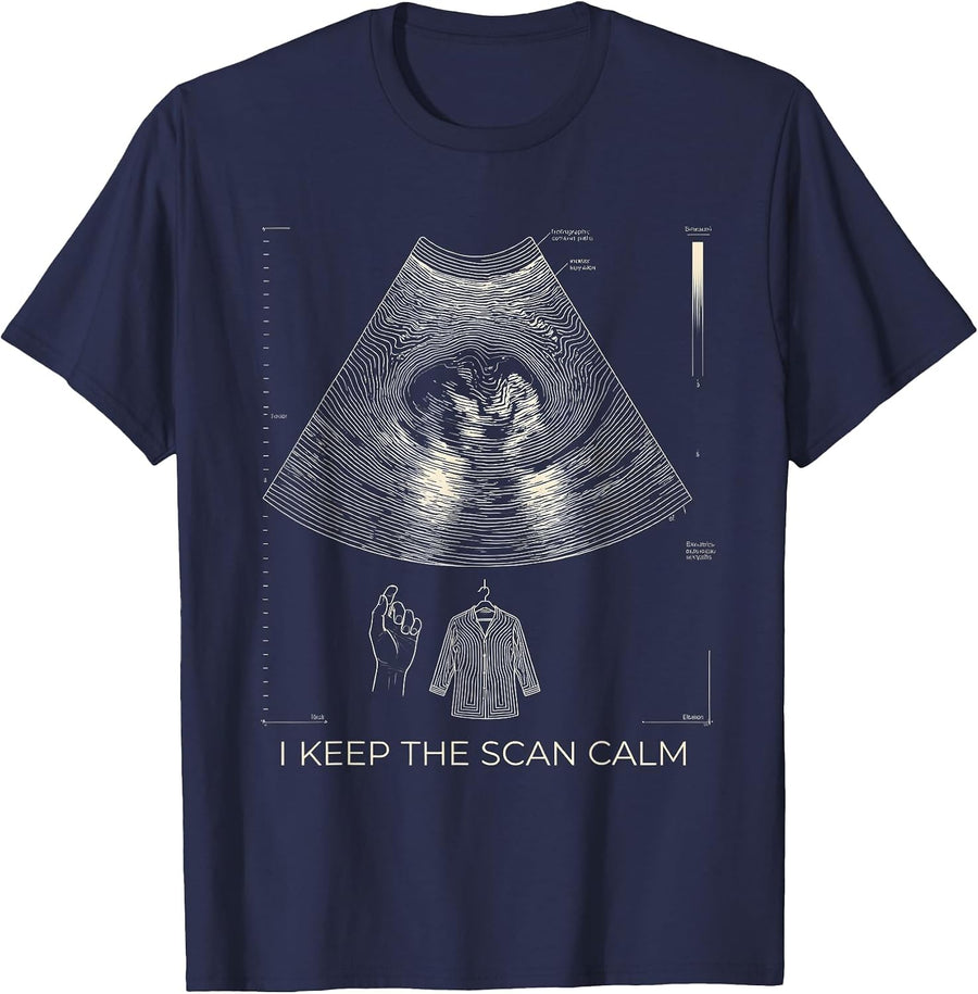 I Keep The Scan Calm Topographic Contour Mammography T-Shirt - Navy Blue