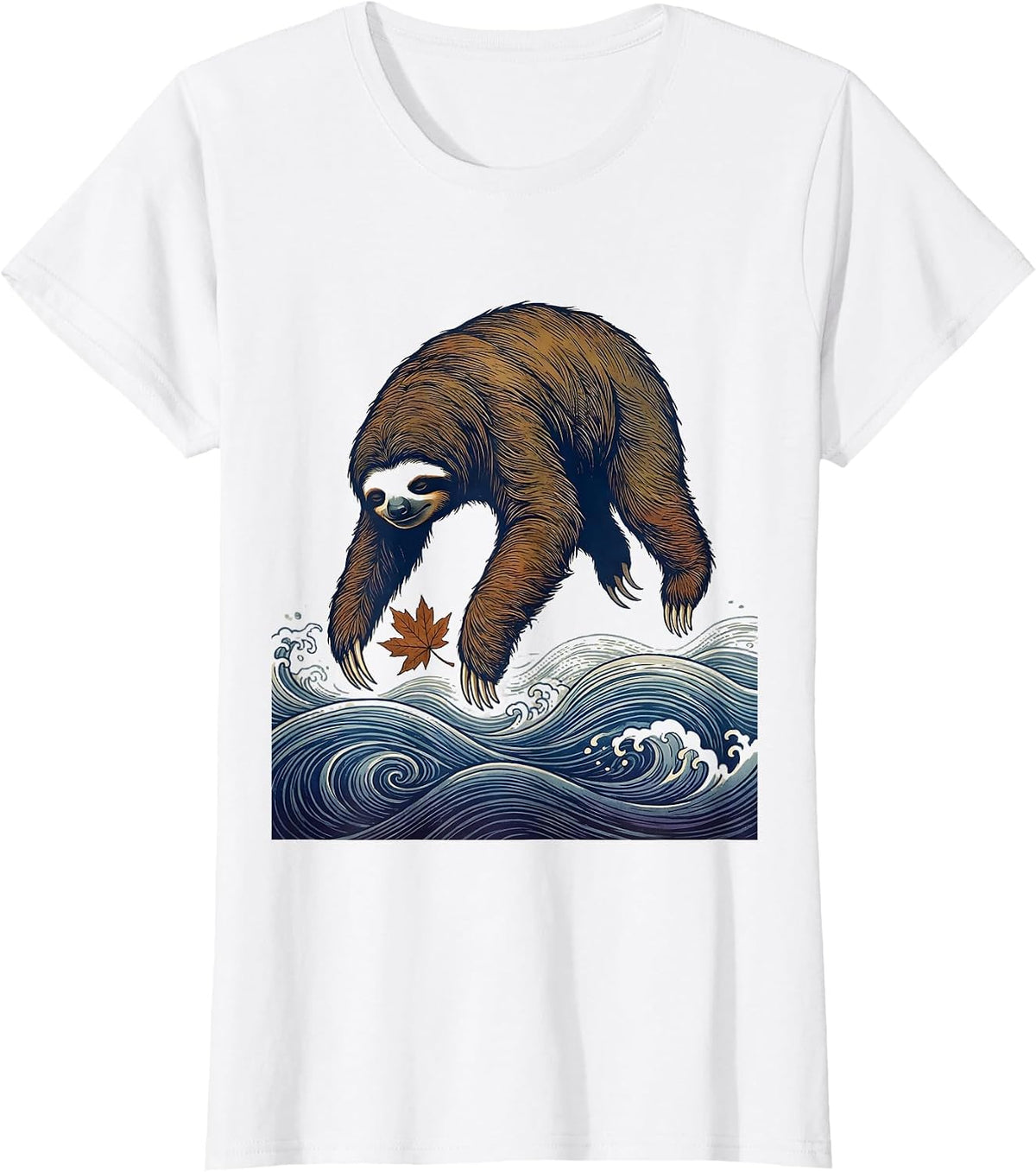 Sloth Ukiyo-e River Humor Animal Lover Gift T-Shirt - White