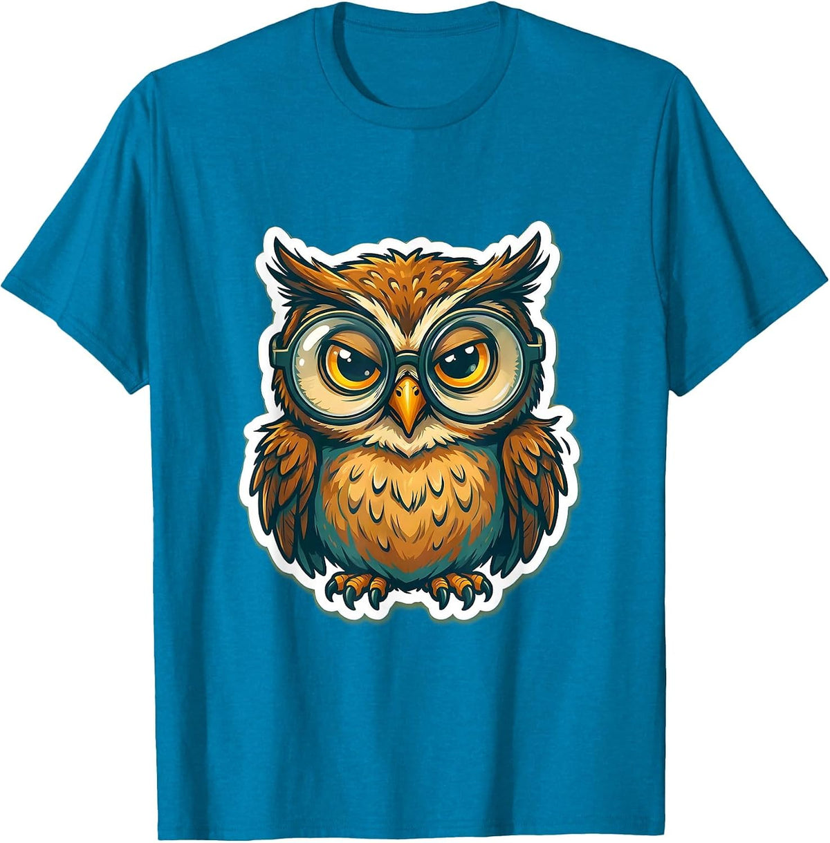 Derpy Owl With Oversized Sliding Glasses T-Shirt - Sapphire Blue