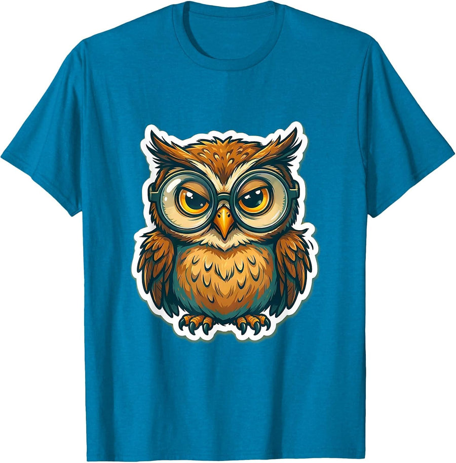 Derpy Owl With Oversized Sliding Glasses T-Shirt - Sapphire Blue