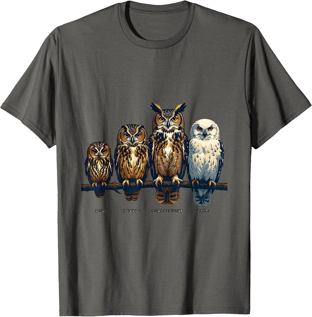 Men's Barn Screech Great Horned Snowy Owl Lover Nature Humor T-Shirt - Asphalt Grey