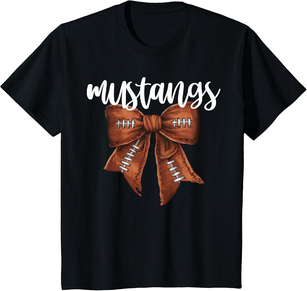 Mustangs Football Bow School Spirit Team Mascot Game Night T-Shirt - Black