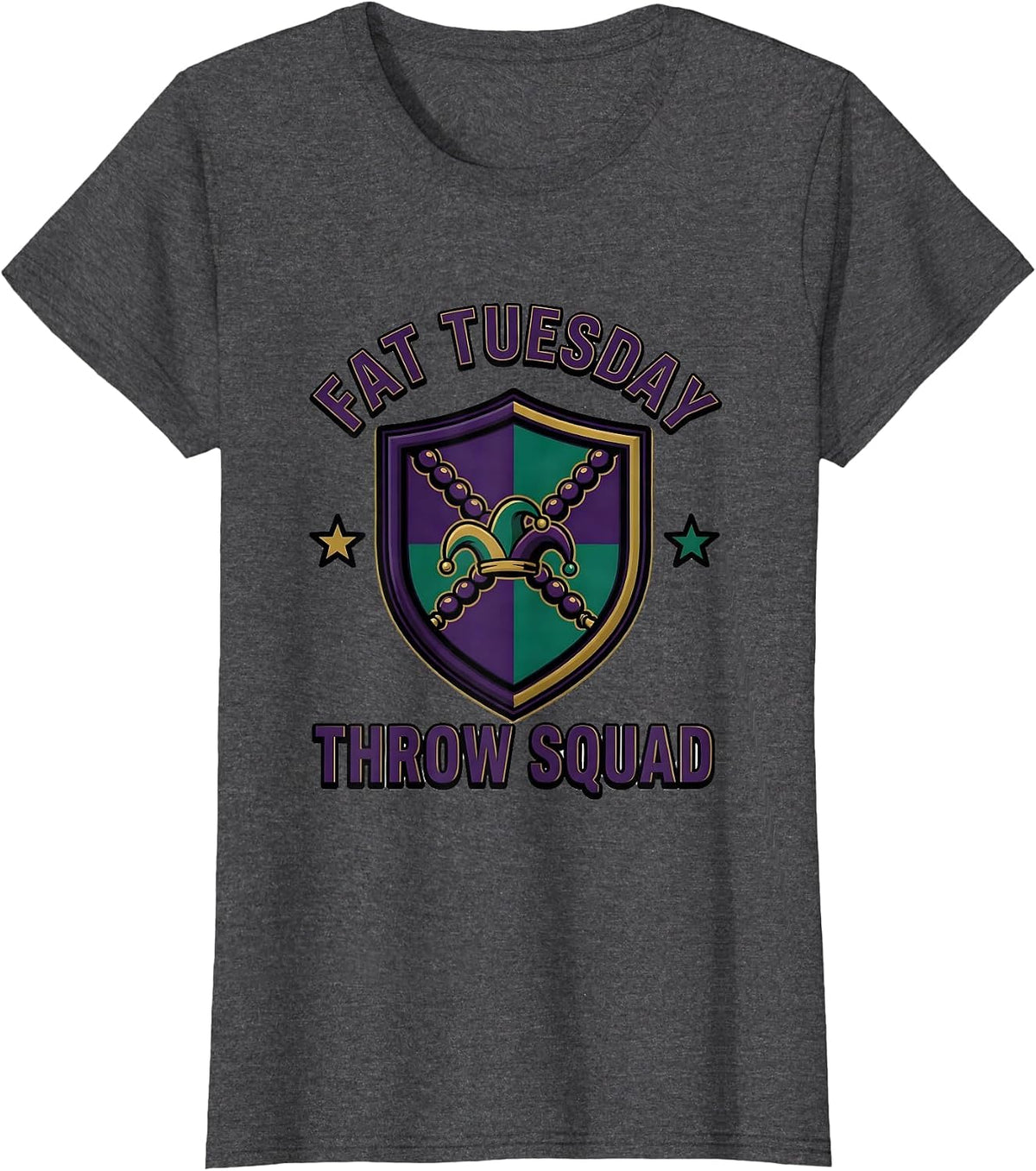 Women's Fat Tuesday Throw Squad Funny Mardi Gras Carnival Party T-Shirt - Dark Heather Grey