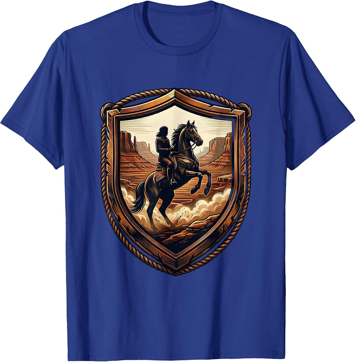 Western Horseback Rider Canyon Dust Graphic T-Shirt - Royal Blue