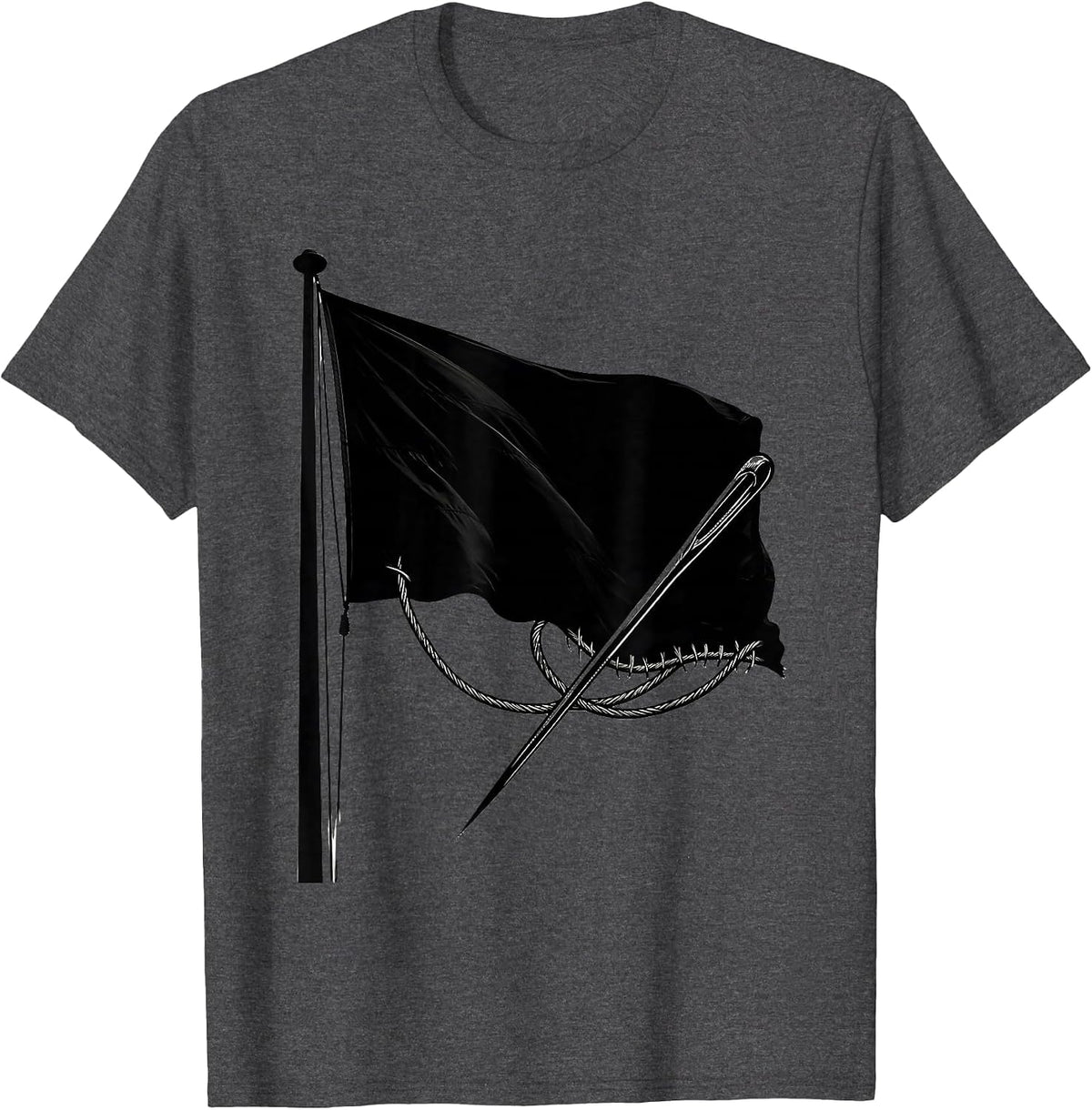 Hand-Sewn Flag Needle and Thread Illustration T-Shirt - Dark Heather Grey