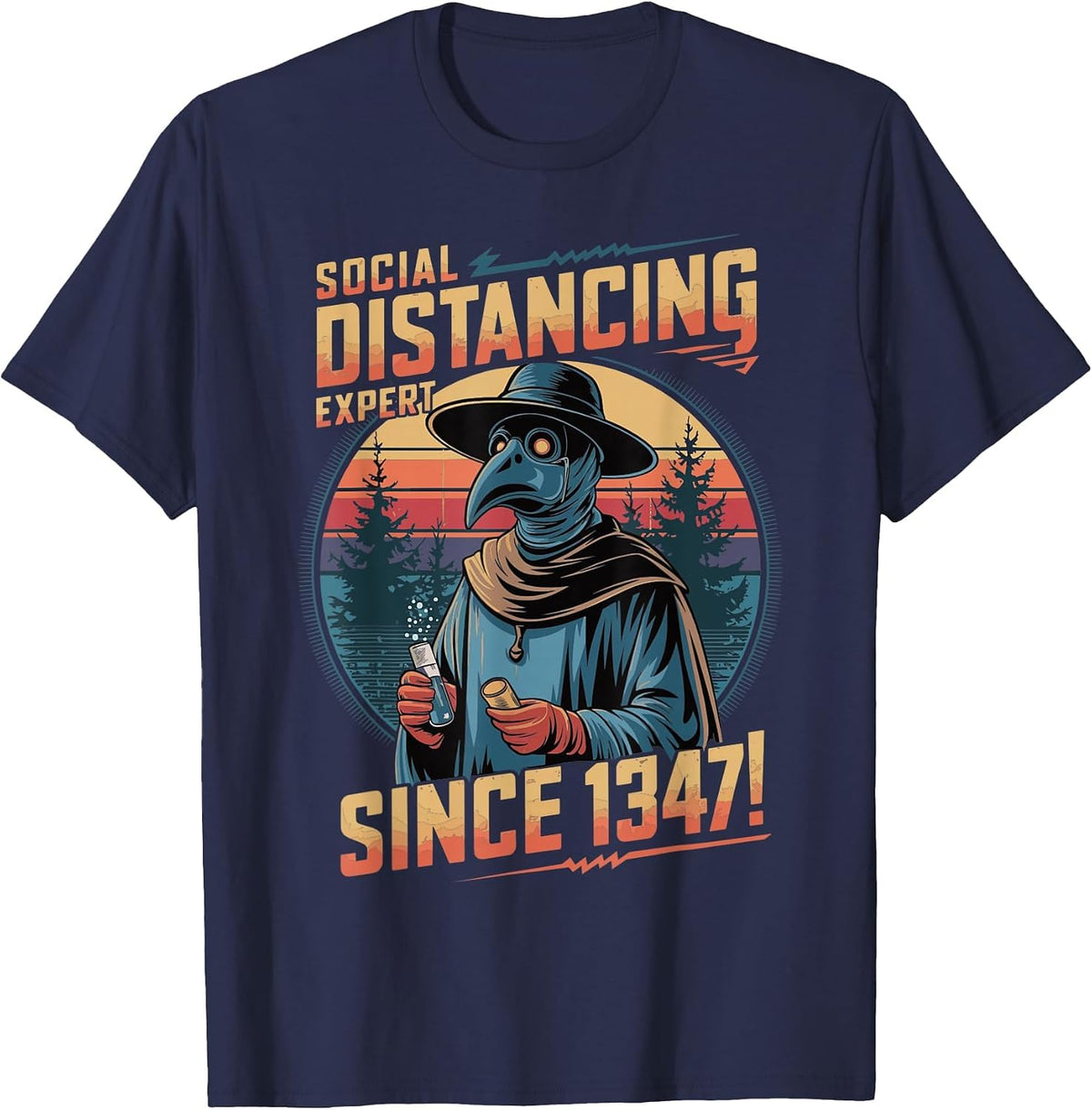 Plague Doctor Introvert Sarcastic Social Distancing Expert T-Shirt - Navy Blue