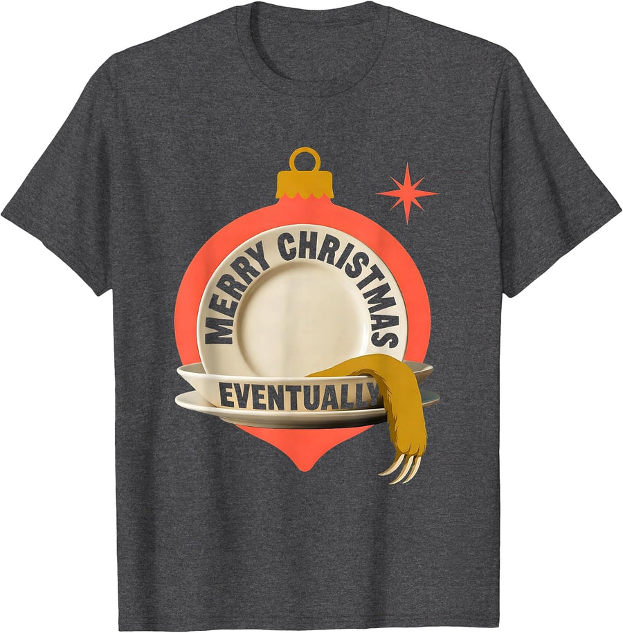 Men's Merry Christmas, Eventually Midcentury Modern Sloth Lover T-Shirt - Dark Heather Grey